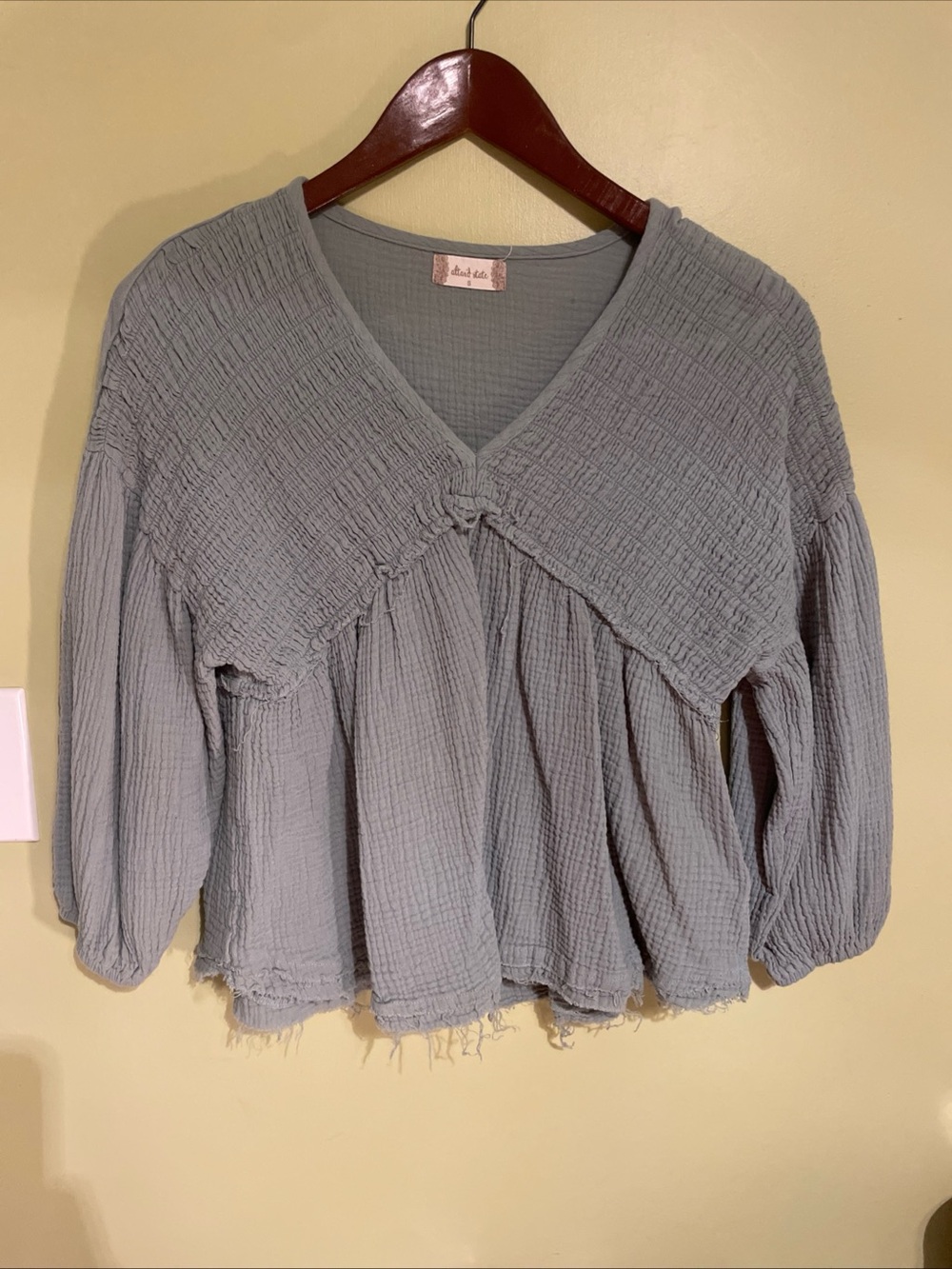 Altar’d State Size Small Soft Textured Sage Green Peasant Blouse - women's top